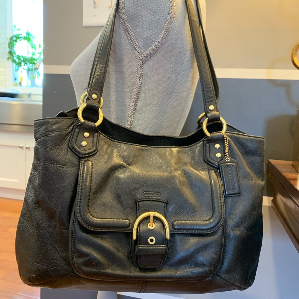 COACH K1381 F24961 black satchel handbag brass